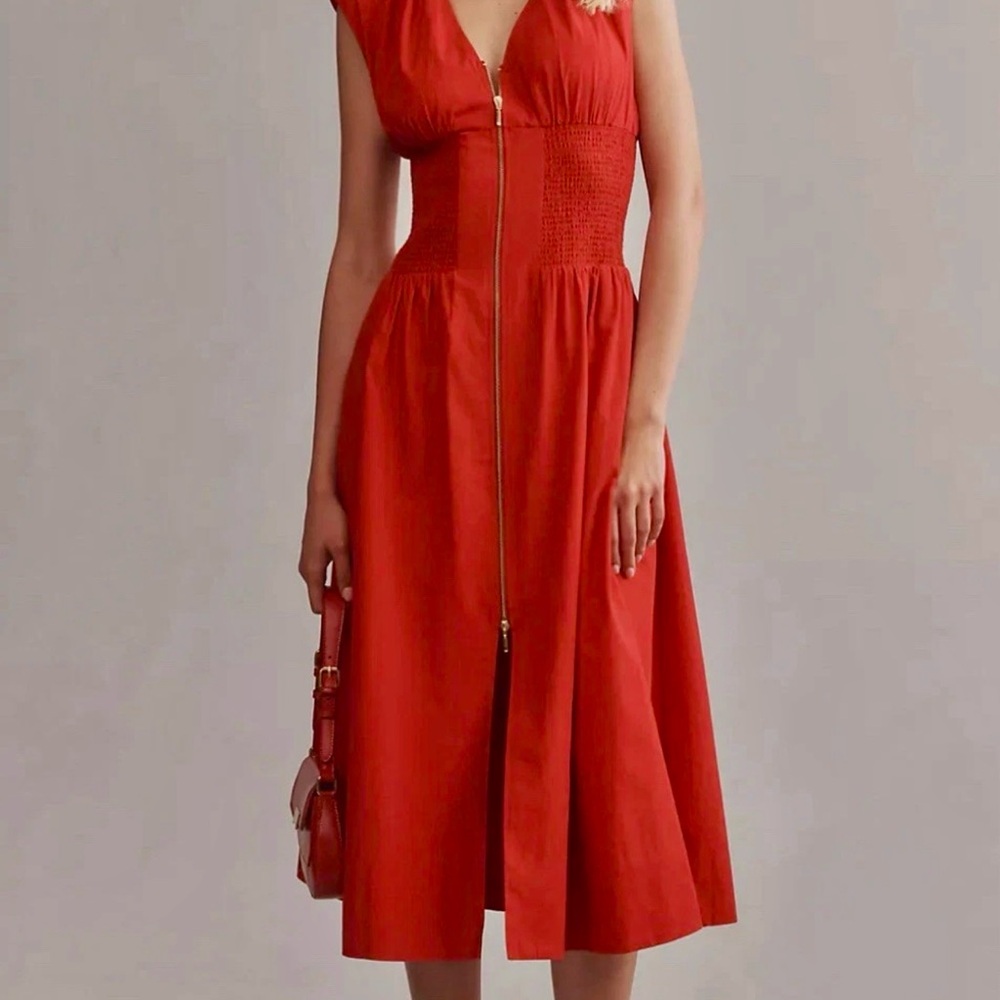 Anthropologie Tommie Vibrant Red Midi Dress